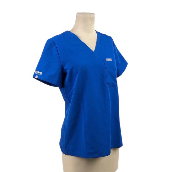 Figs Scrub Top Blue Uniform Shirt Technical Collection Medical Logo Size Small - Picture 3 of 8